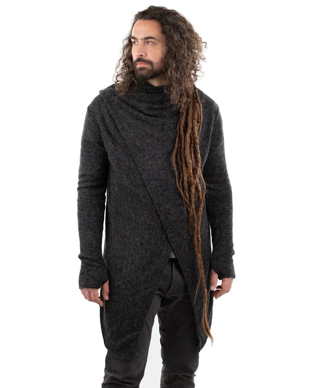 Hara Long Cardigan Wrap Charcoal blackpearlshop