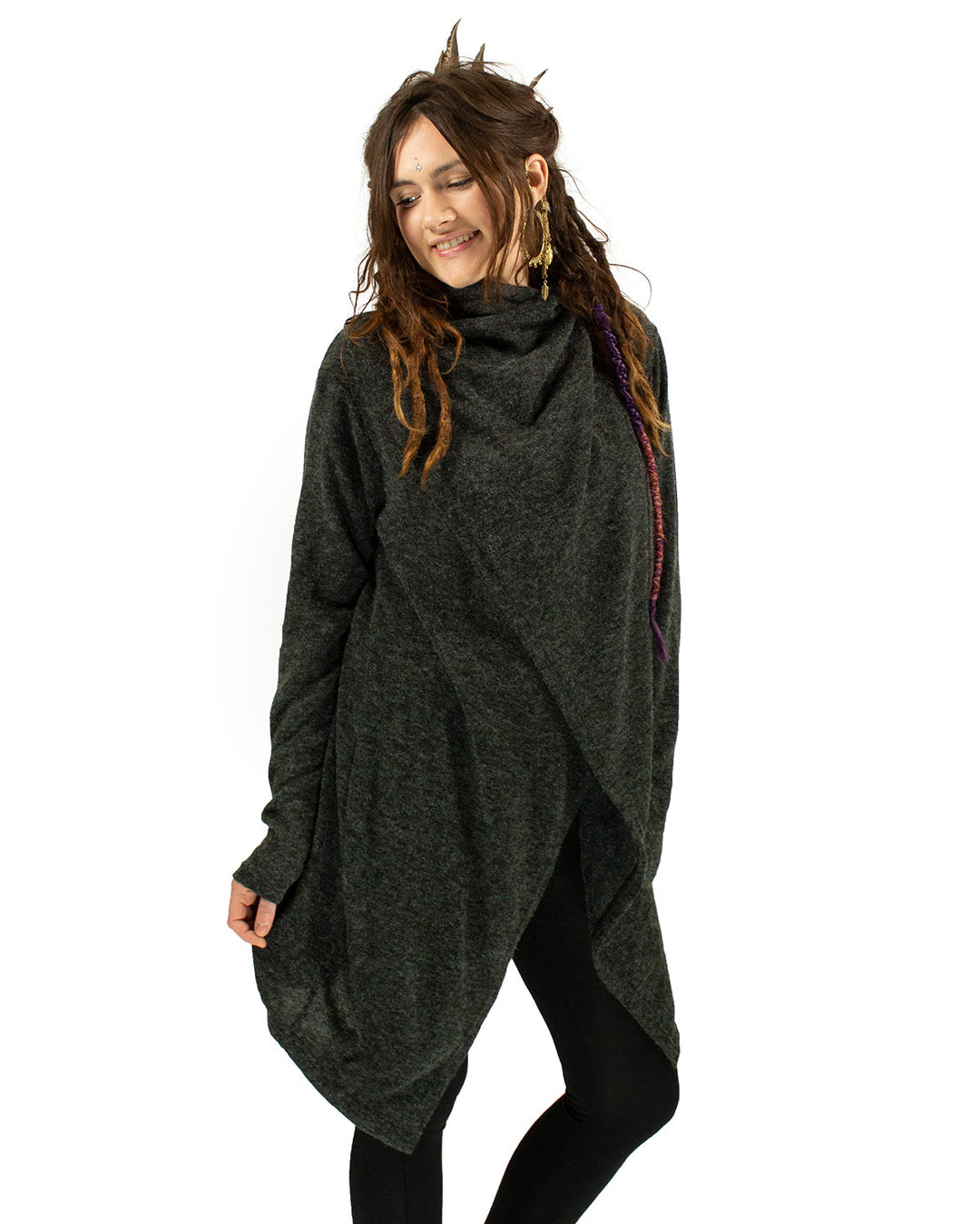 Hara Long Cardigan Wrap Charcoal