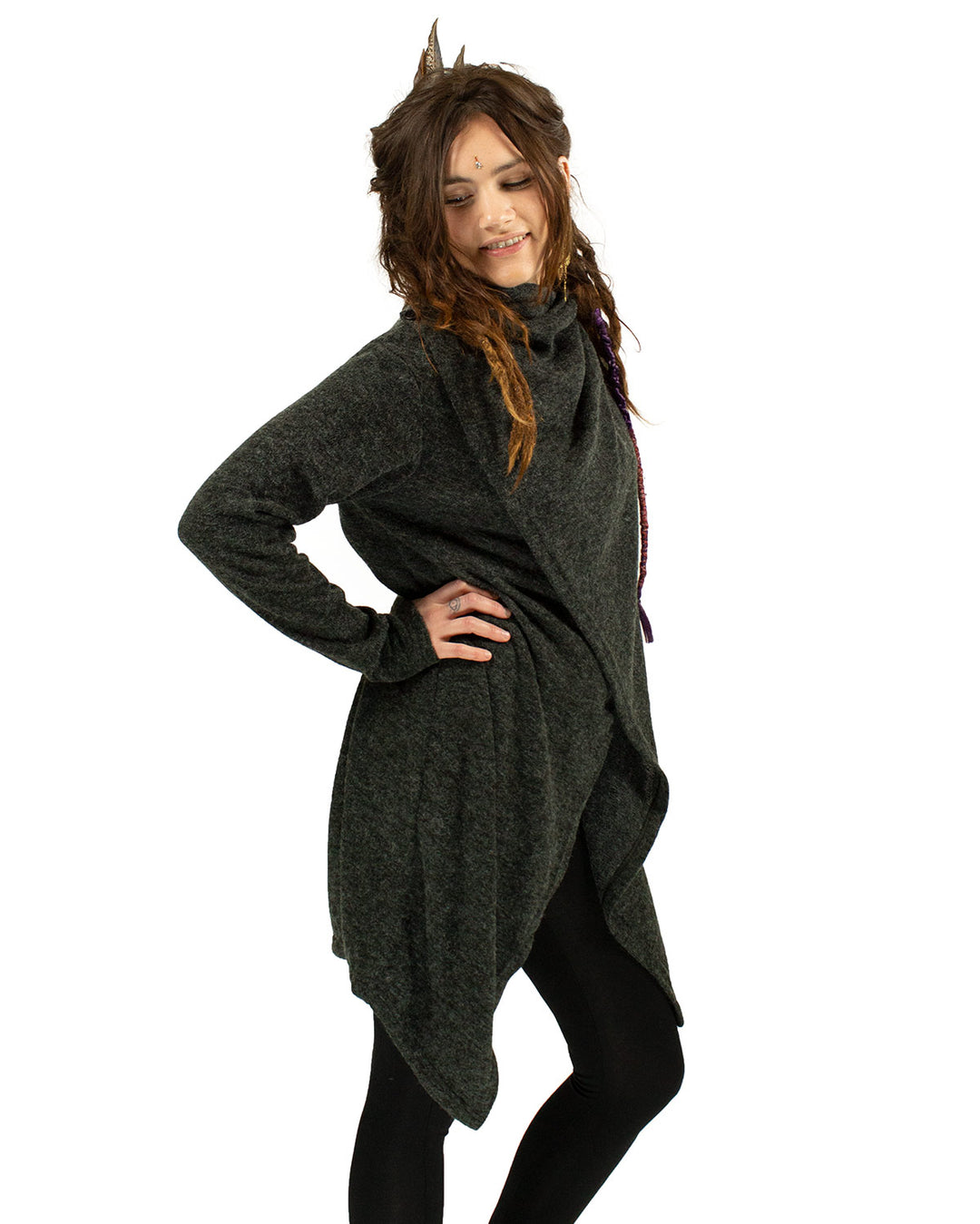 Hara Long Cardigan Wrap Charcoal