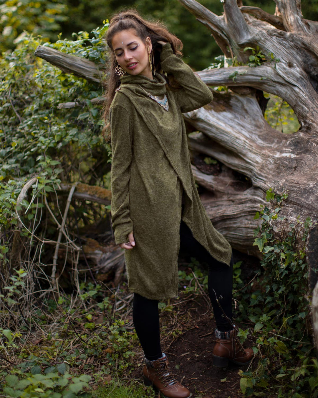 Hara Long Cardigan Wrap Forest Green