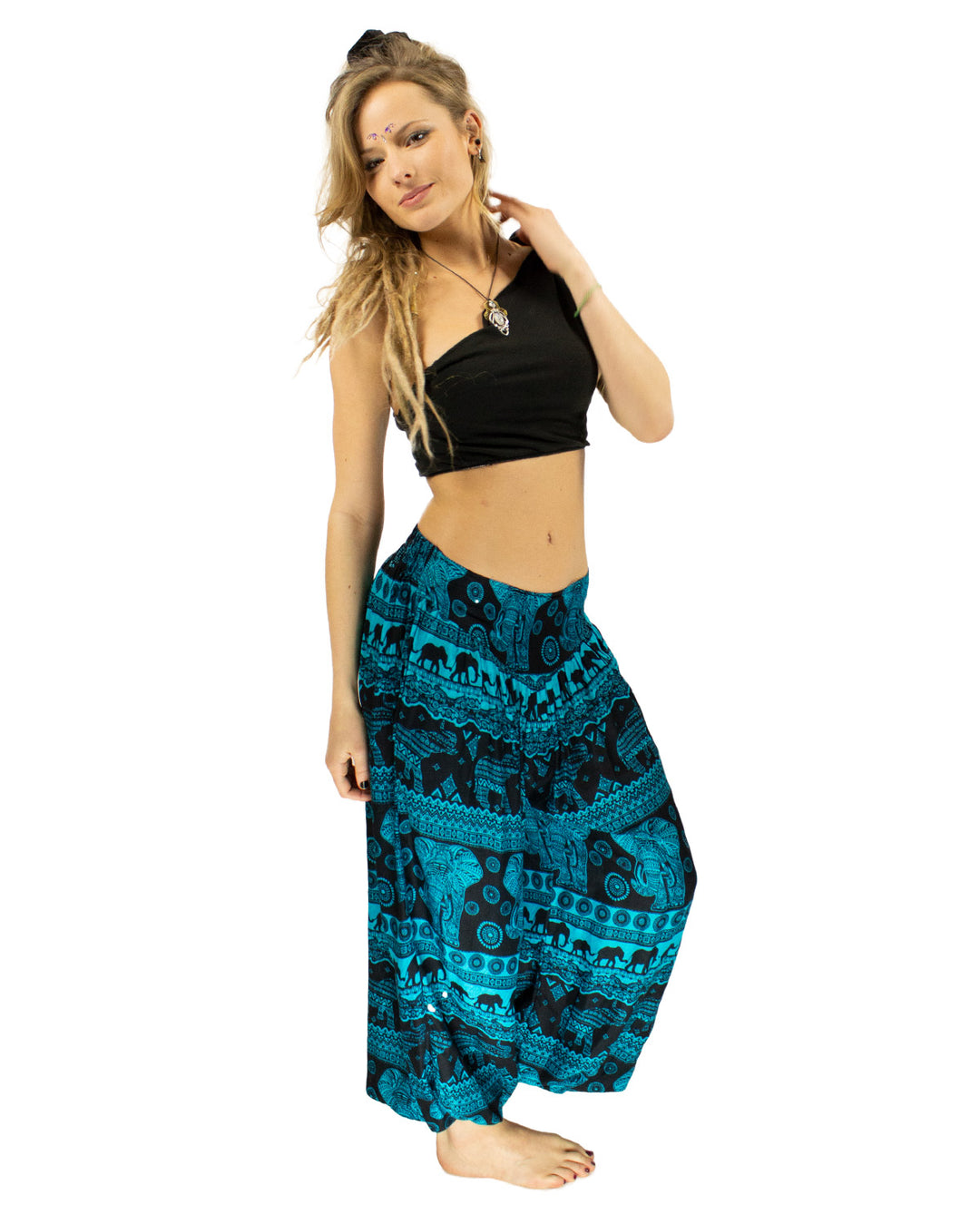 ALADDIN ELEPHANT HAREM HIGH CROTCH PANTS TURQUOISE