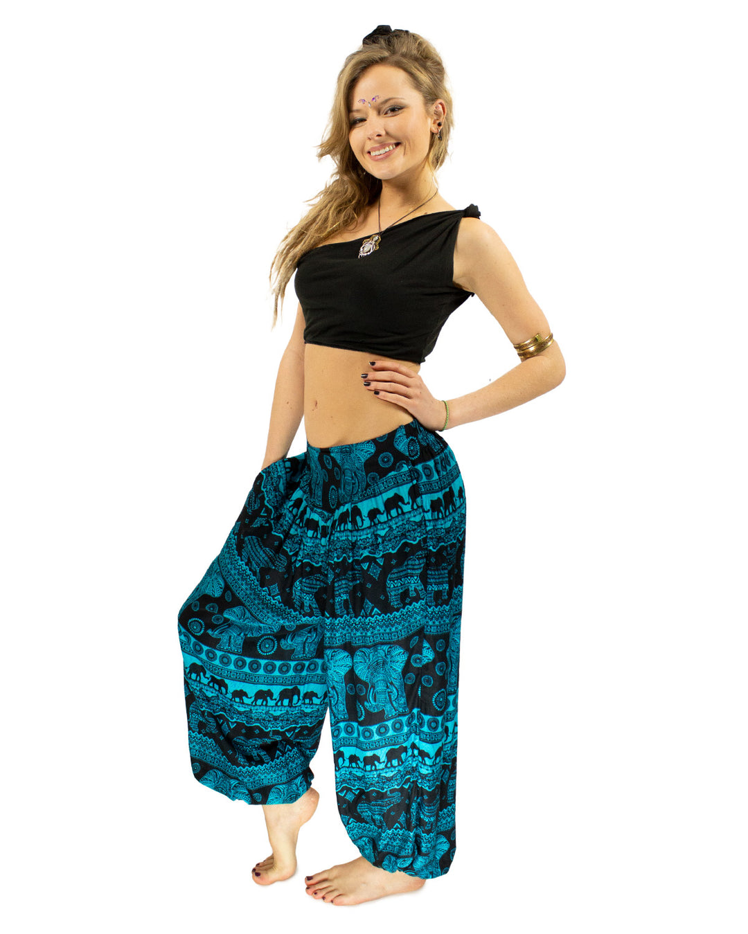 ALADDIN ELEPHANT HAREM HIGH CROTCH PANTS TURQUOISE