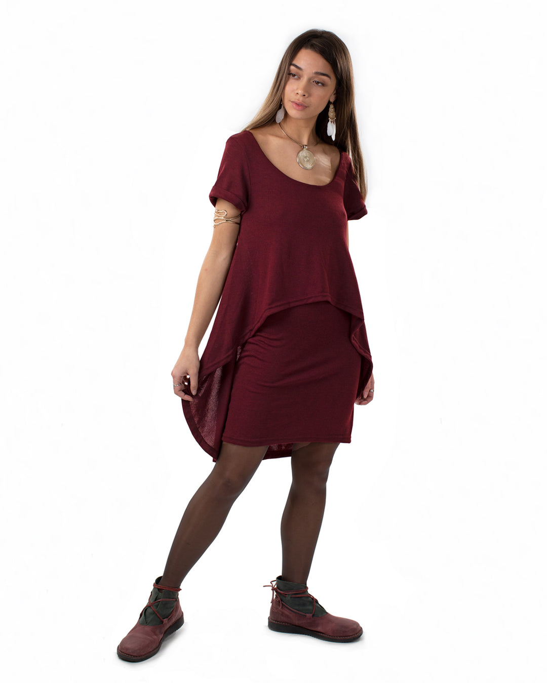 Half Moon Dress Wine Red