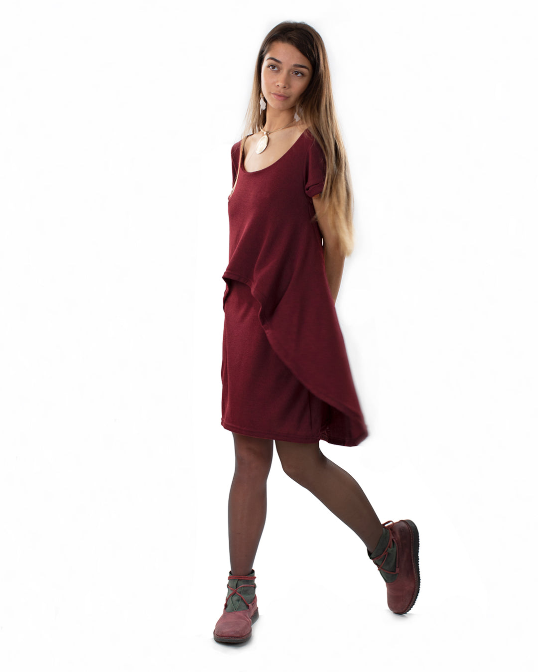 Half Moon Dress Wine Red