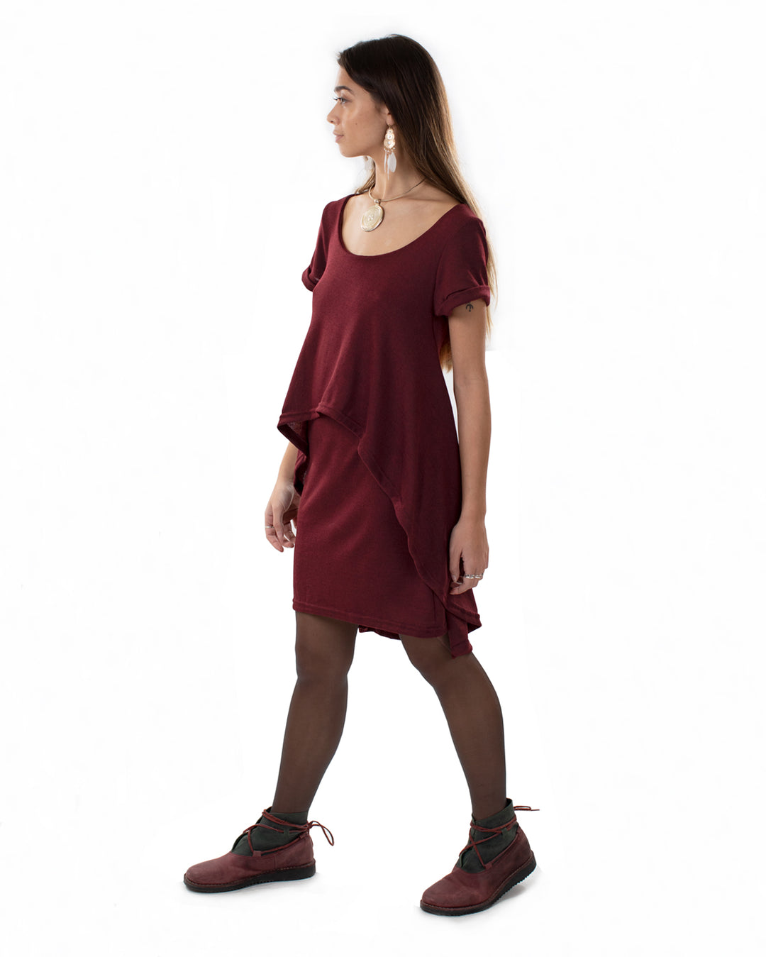 Half Moon Dress Wine Red