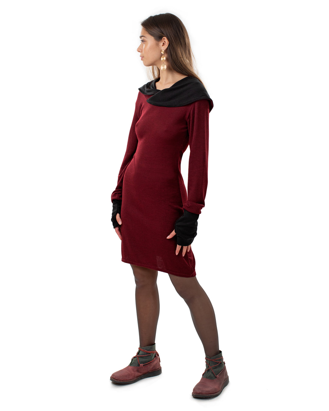 "Isha" Long Sleeved Pencil Dress Wine/Black