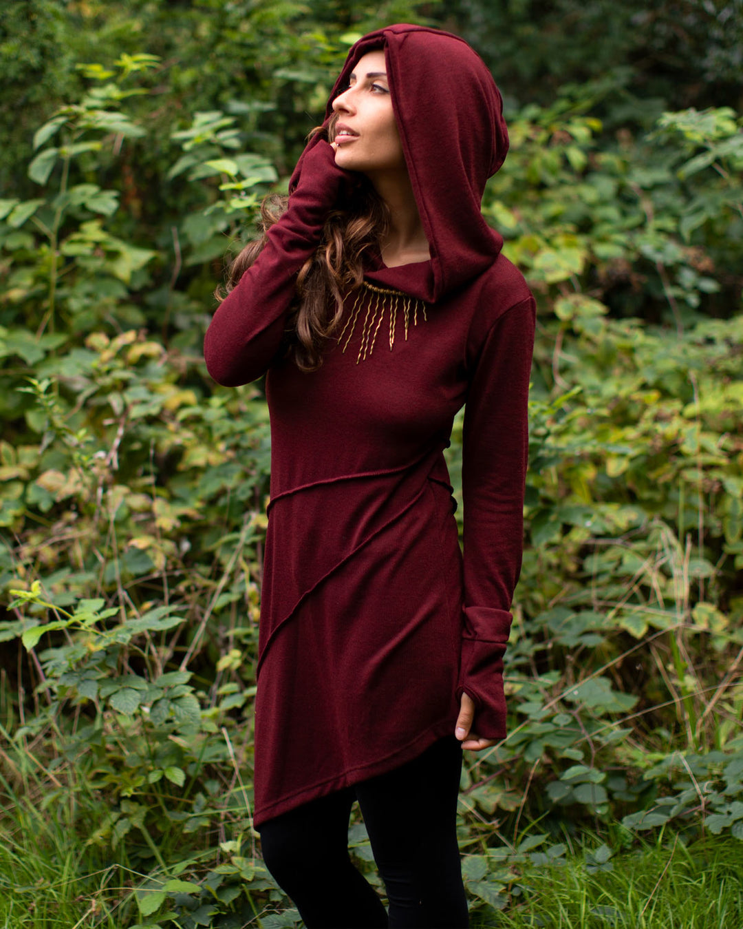 Hooded Pixie Dress Wine Red