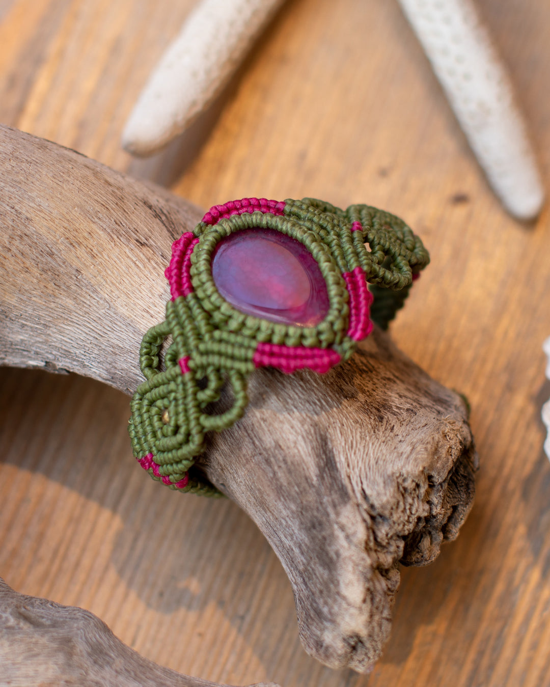 PINK TOURMALINE TRIBAL MACRAME BRACELET