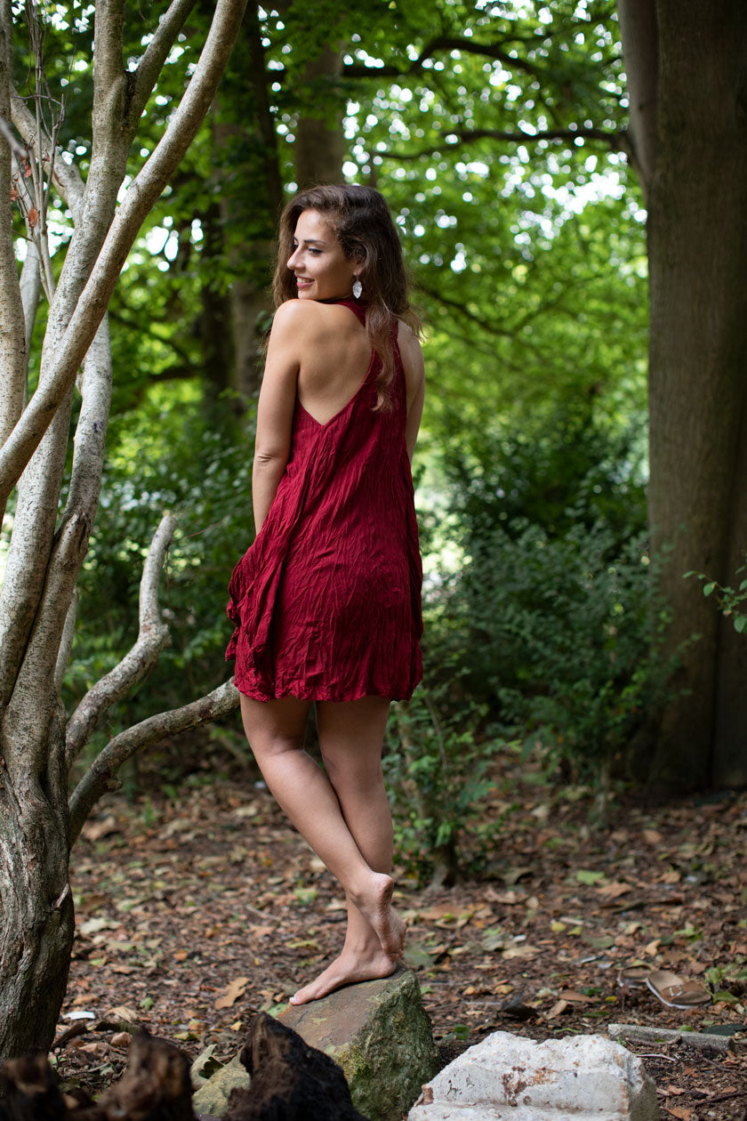 COTTON TEARDROP DRESS MAROON