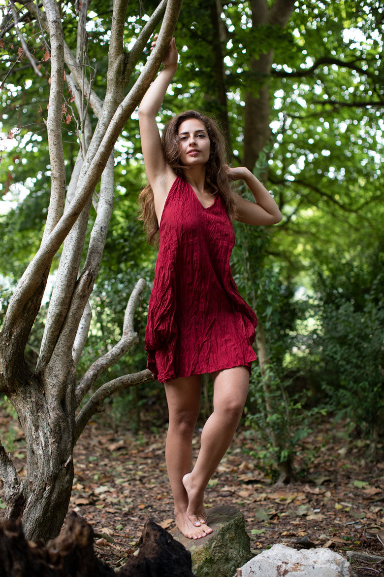 COTTON TEARDROP DRESS MAROON