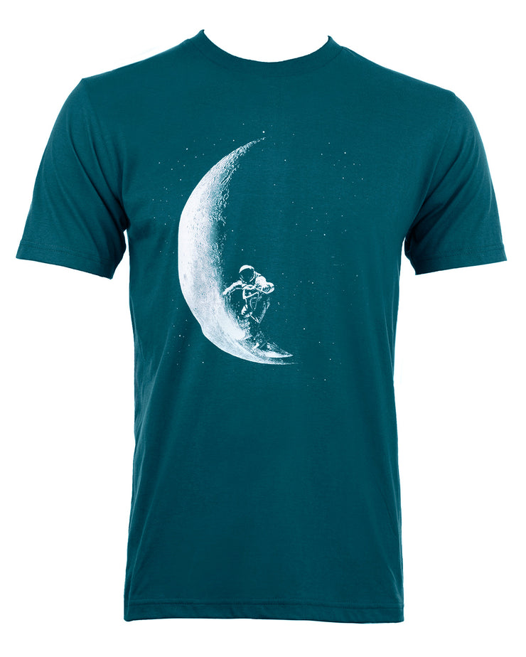 Surfer Astronaut Skating Moon T-Shirt Dark Blue