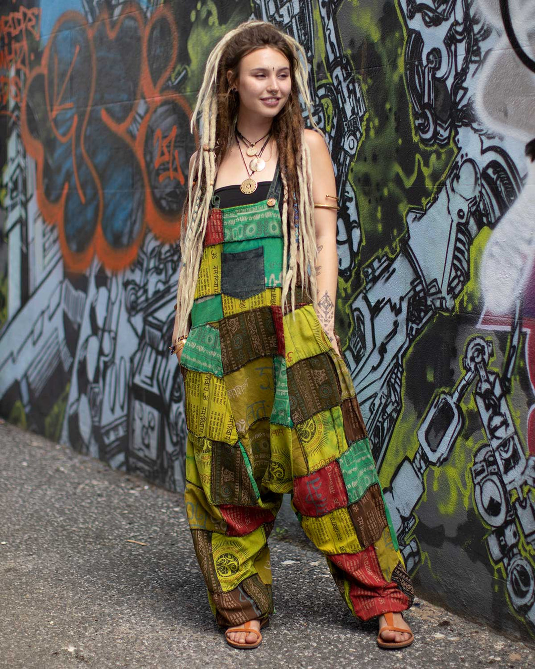 Patchwork Ohm Mandala Harem Dungarees