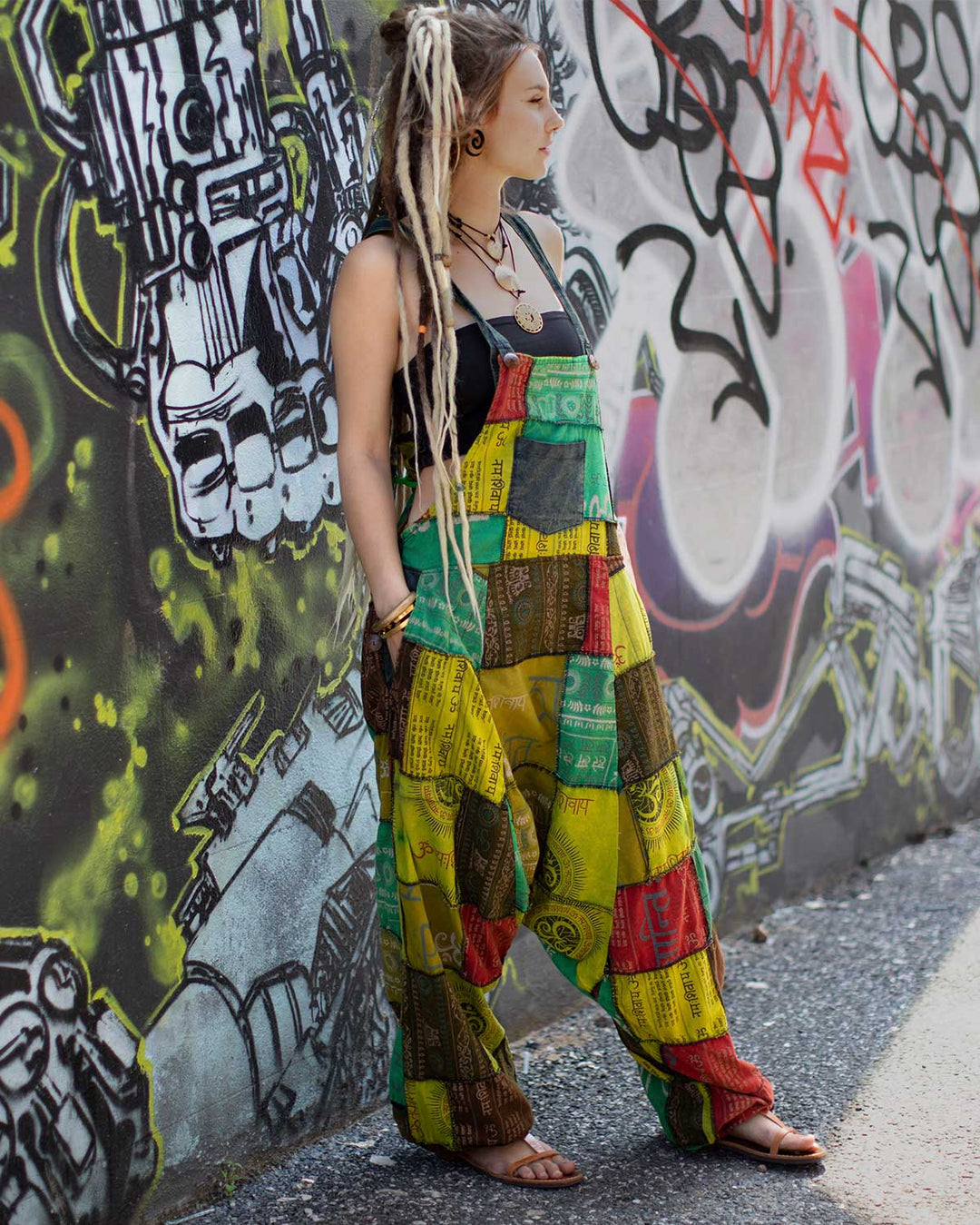 Patchwork Ohm Mandala Harem Dungarees