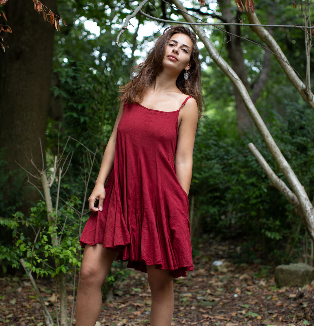 Cotton Swing Dress Maroon