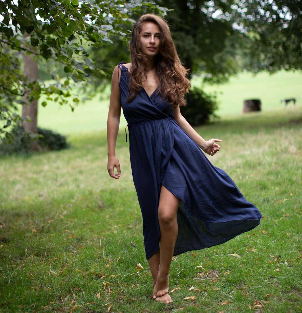 ASYMMETRIC COTTON DRESS NAVY