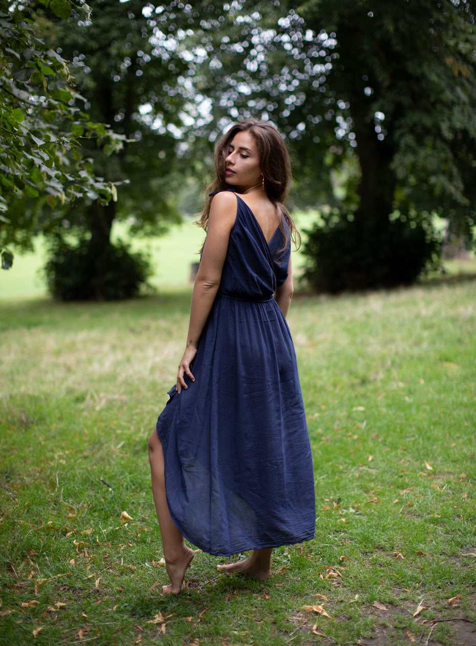 ASYMMETRIC COTTON DRESS NAVY