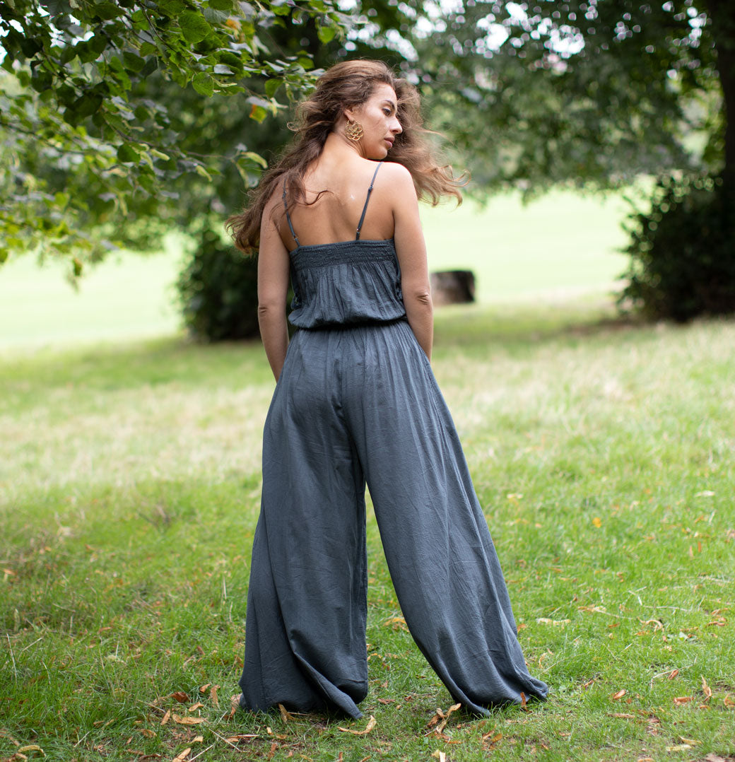 Grey Cotton Palazzo Jumpsuit