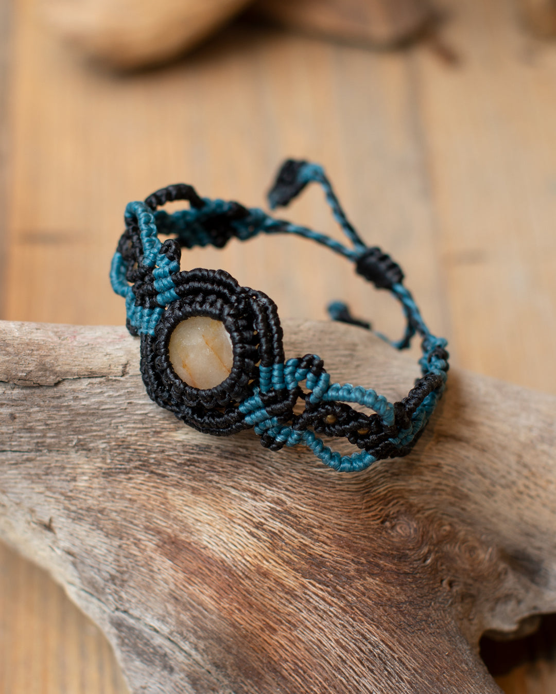 Crystal Macrame Bracelet Blue & Amber