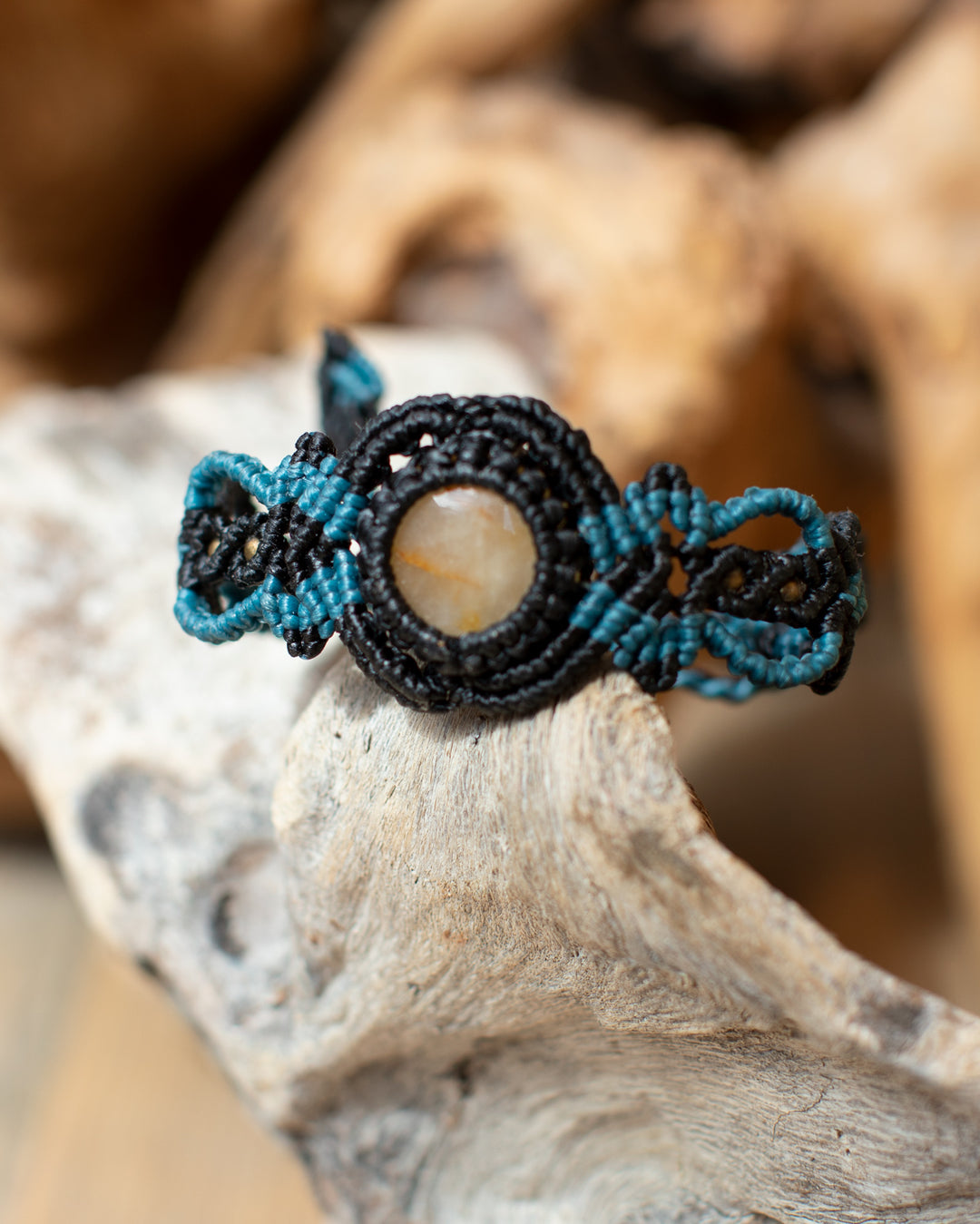 Crystal Macrame Bracelet Blue & Amber