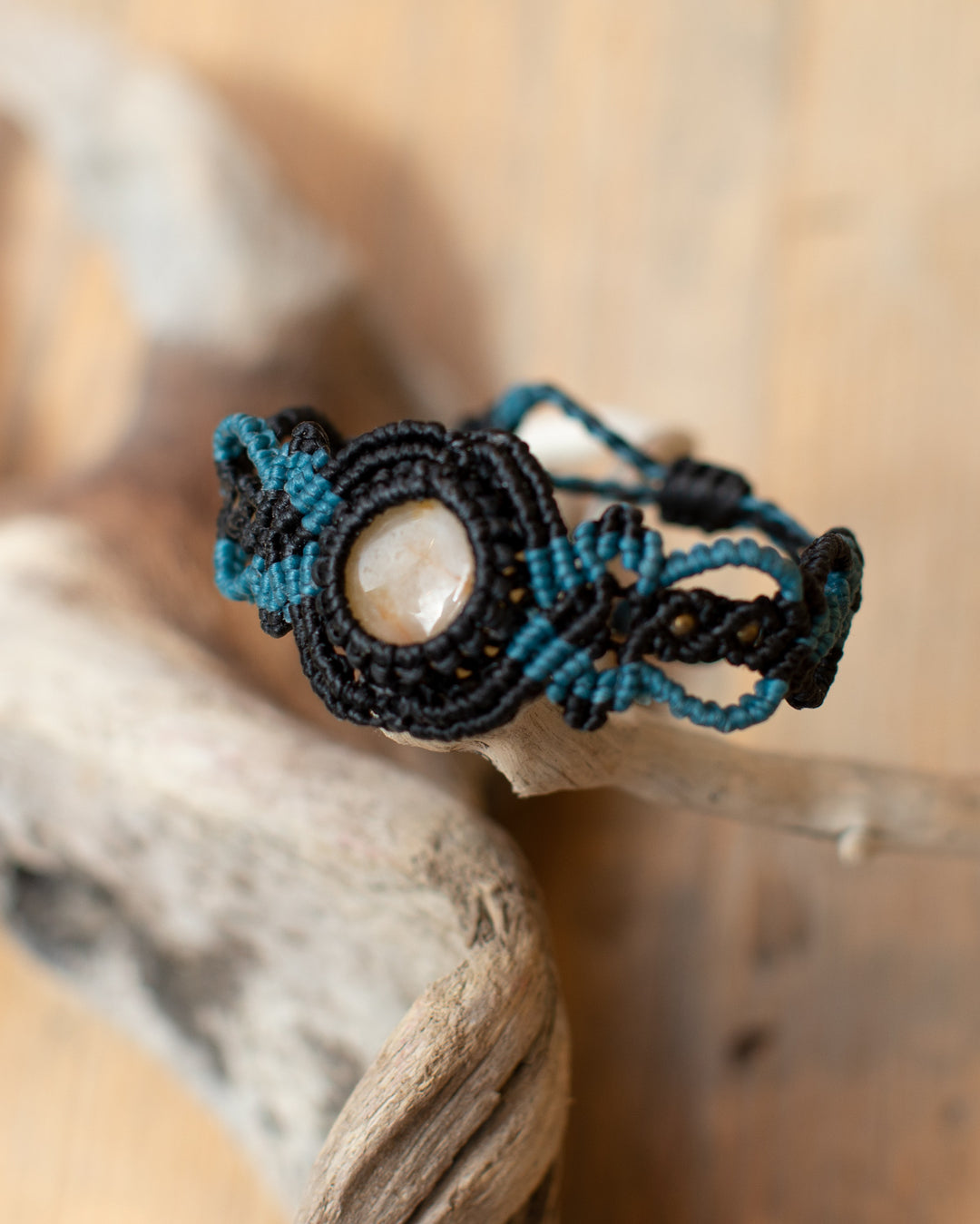 Crystal Macrame Bracelet Blue & Amber