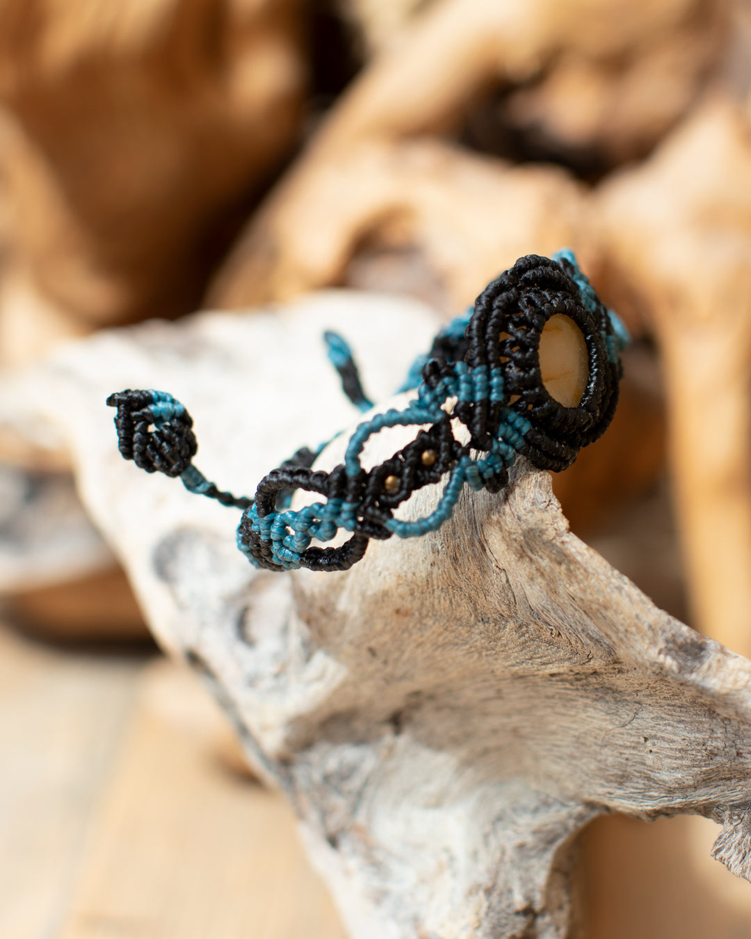 Crystal Macrame Bracelet Blue & Amber