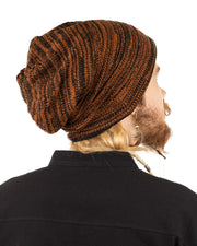 Woven Cotton Slouch Beanie Hat Orange/Black Circles