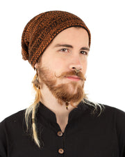Woven Cotton Slouch Beanie Hat Orange/Black Stripes