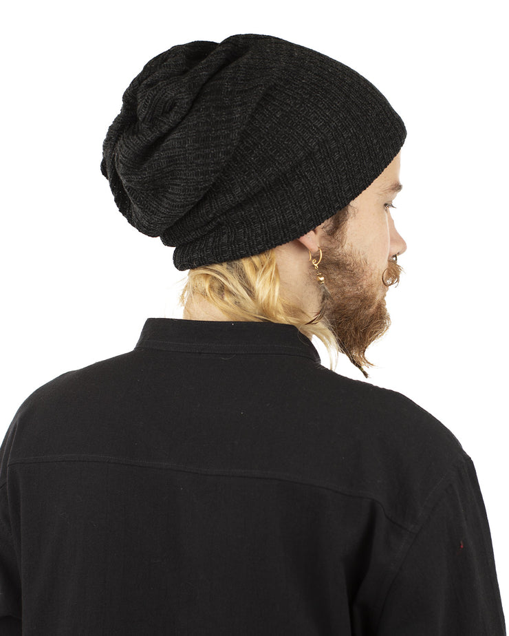 Woven Cotton Slouch Beanie Hat Charcoal