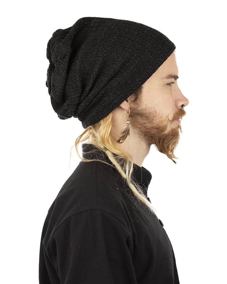 Woven Cotton Slouch Beanie Hat Charcoal