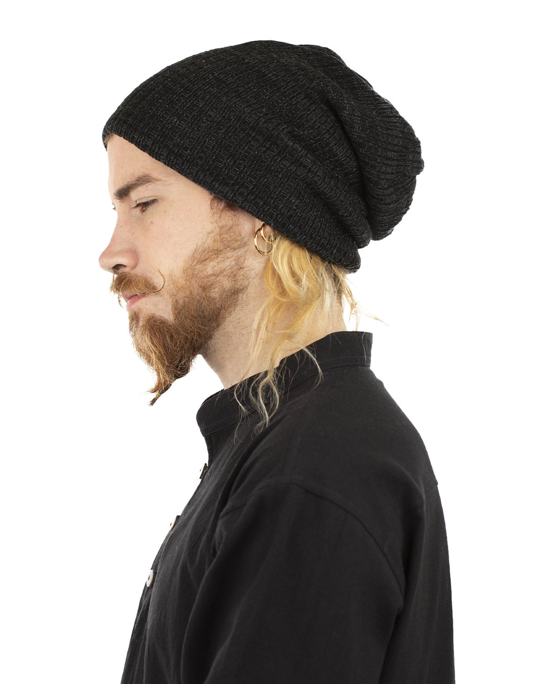 Woven Cotton Slouch Beanie Hat Charcoal