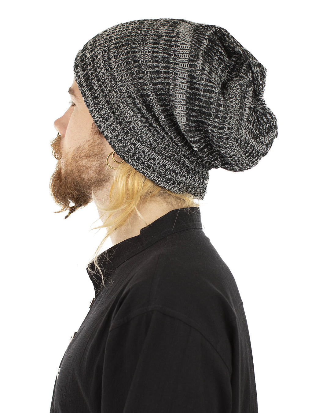 Woven Cotton Slouch Beanie Hat Grey