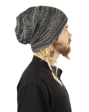 Woven Cotton Slouch Beanie Hat Grey