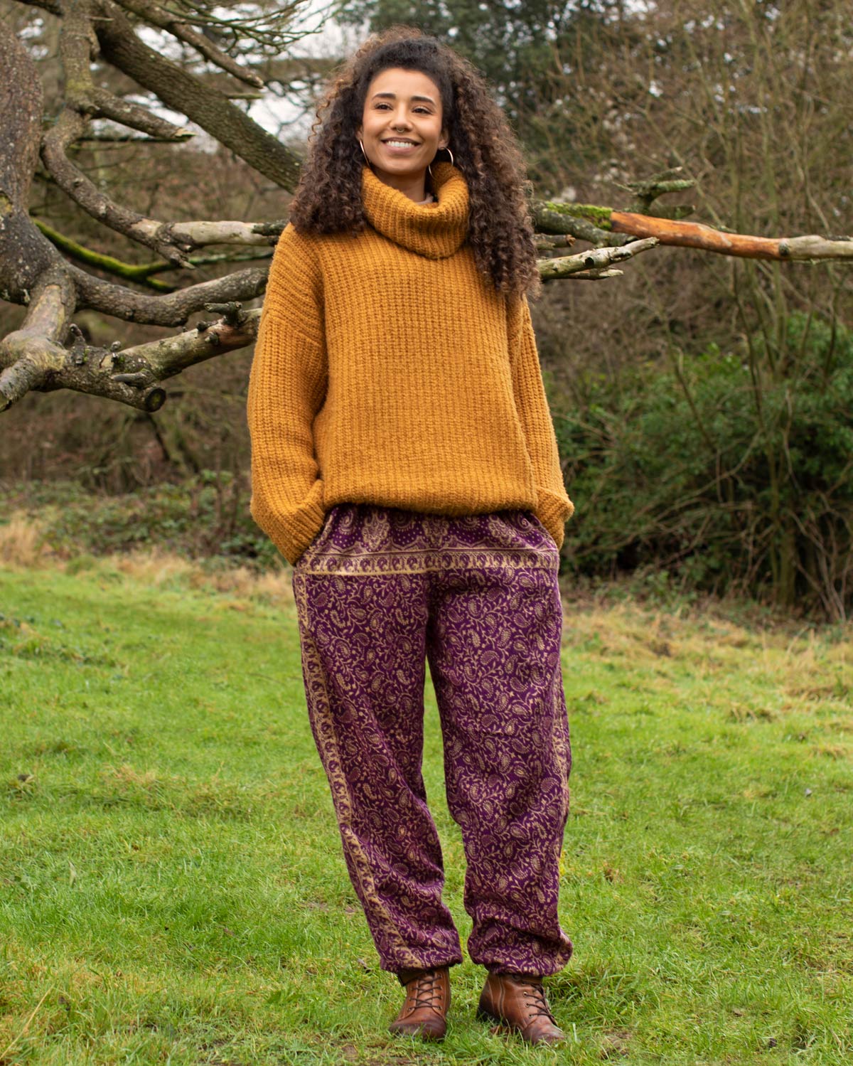 Flowers and Paisley Winter Harem Pants Purple blackpearlshop