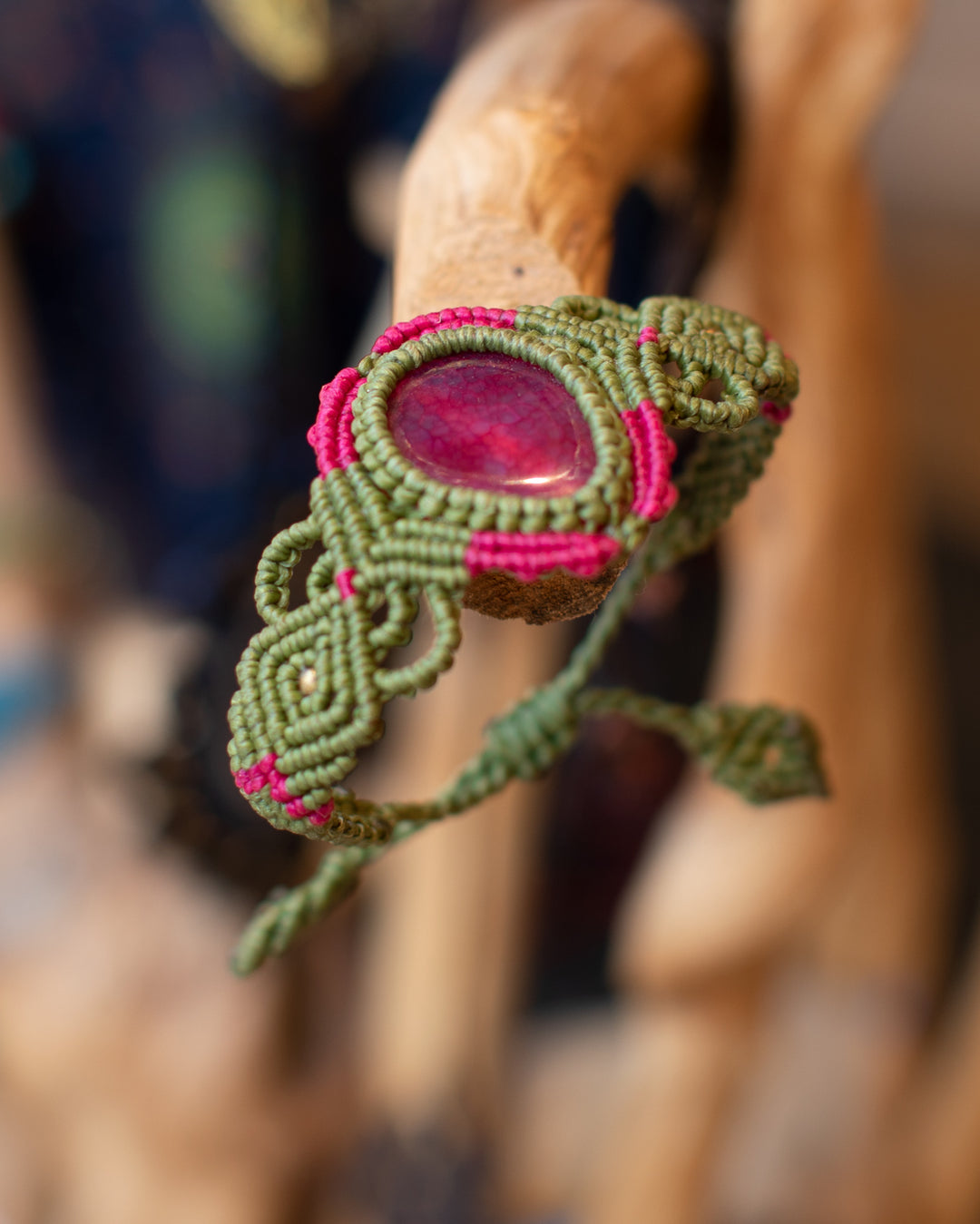 PINK TOURMALINE TRIBAL MACRAME BRACELET