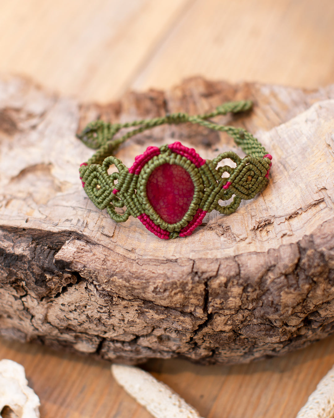 PINK TOURMALINE TRIBAL MACRAME BRACELET