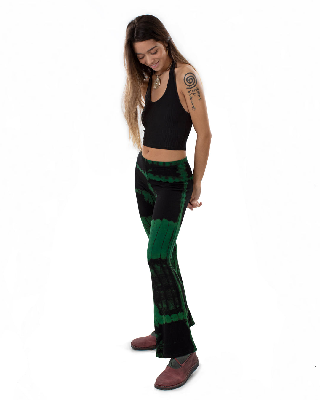 Tie Dye Flared Leggings Black/Green