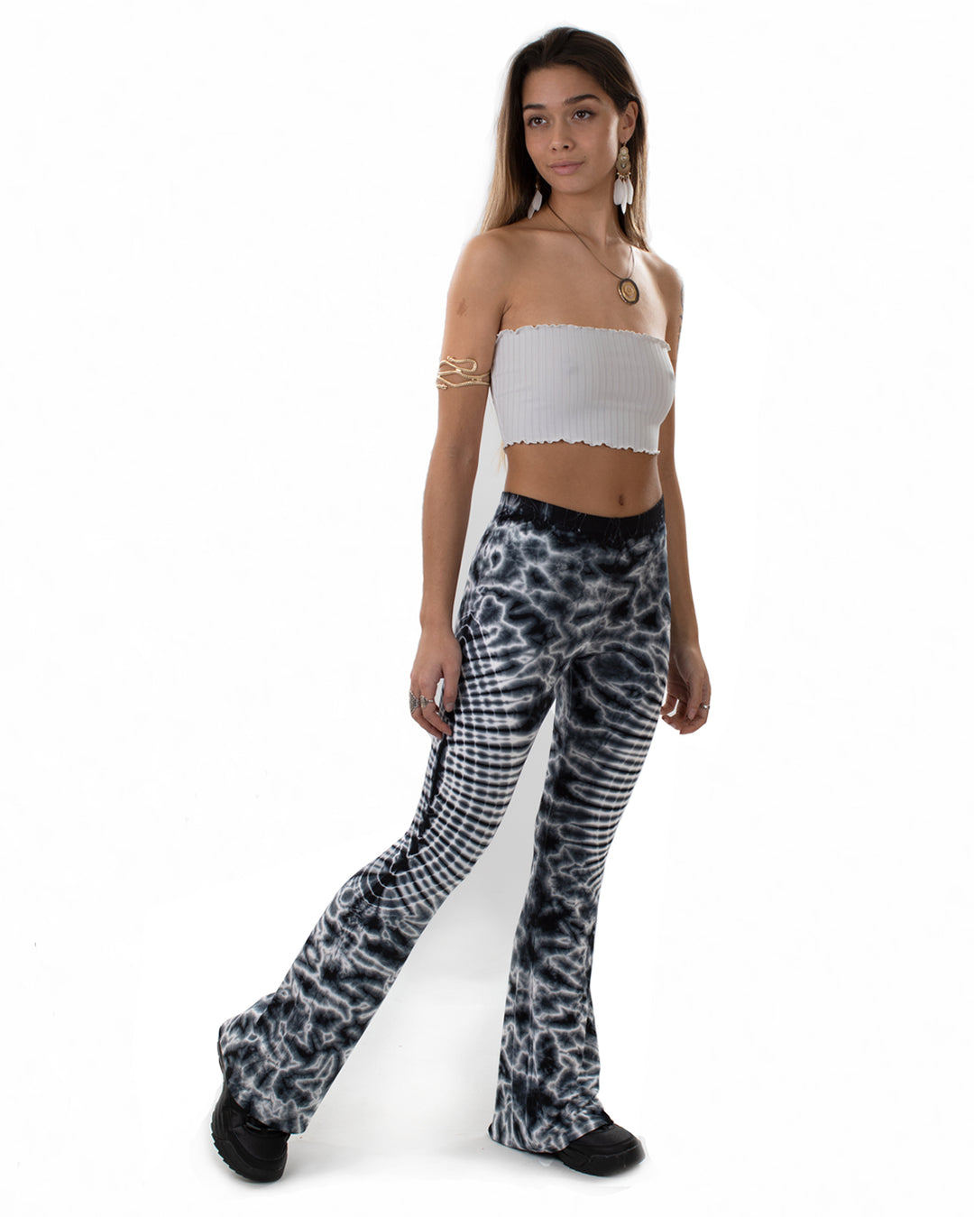 Tie Dye Flared Leggings Black/White –