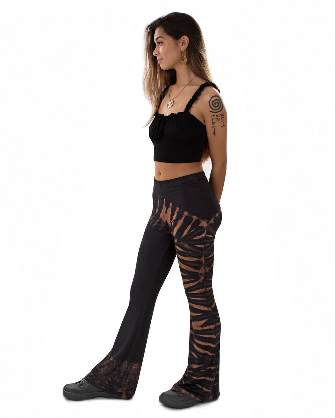 Tie Dye Flared Leggings Black/Brown