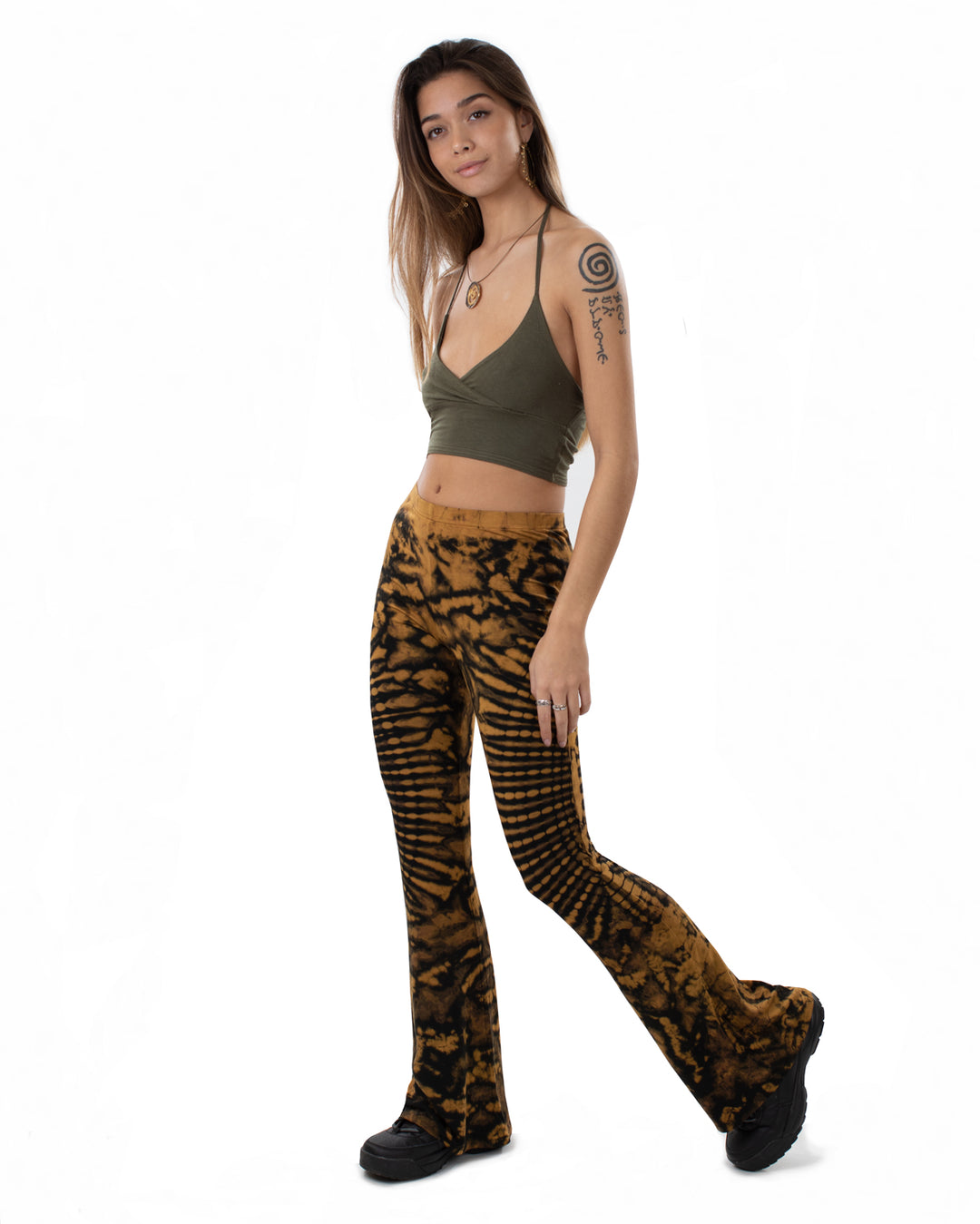 Tie Dye Flared Leggings Ochre Brown