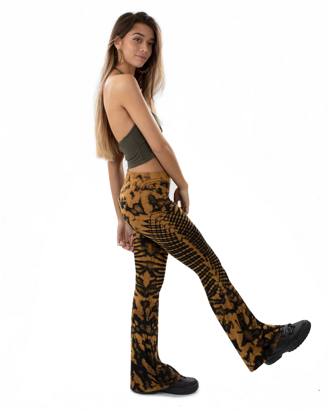 Tie Dye Flared Leggings Ochre Brown