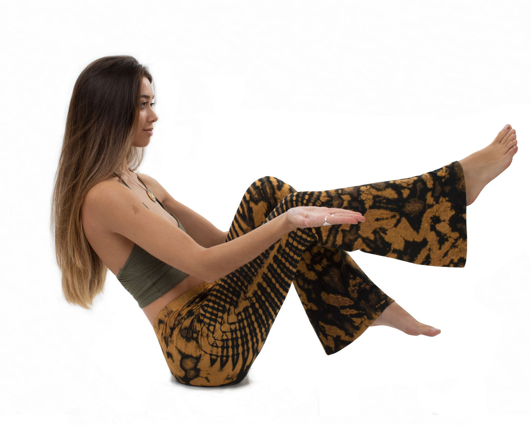 Tie Dye Flared Leggings Ochre Brown