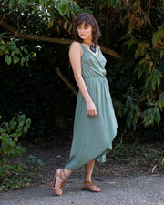 Asymmetric Cotton Dress Green/Grey