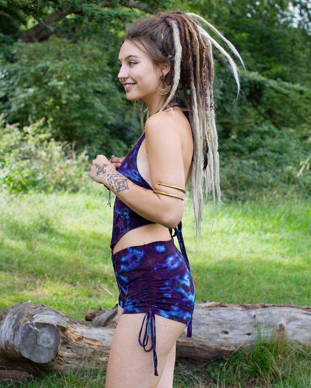 Tie Dye Halterneck Crop Top Purple/Blue