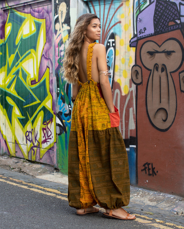 Patchwork Ohm Mandala Dungarees Red/Yellow