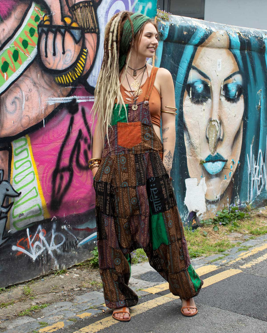 Patchwork Ohm Mandala Harem Dungarees