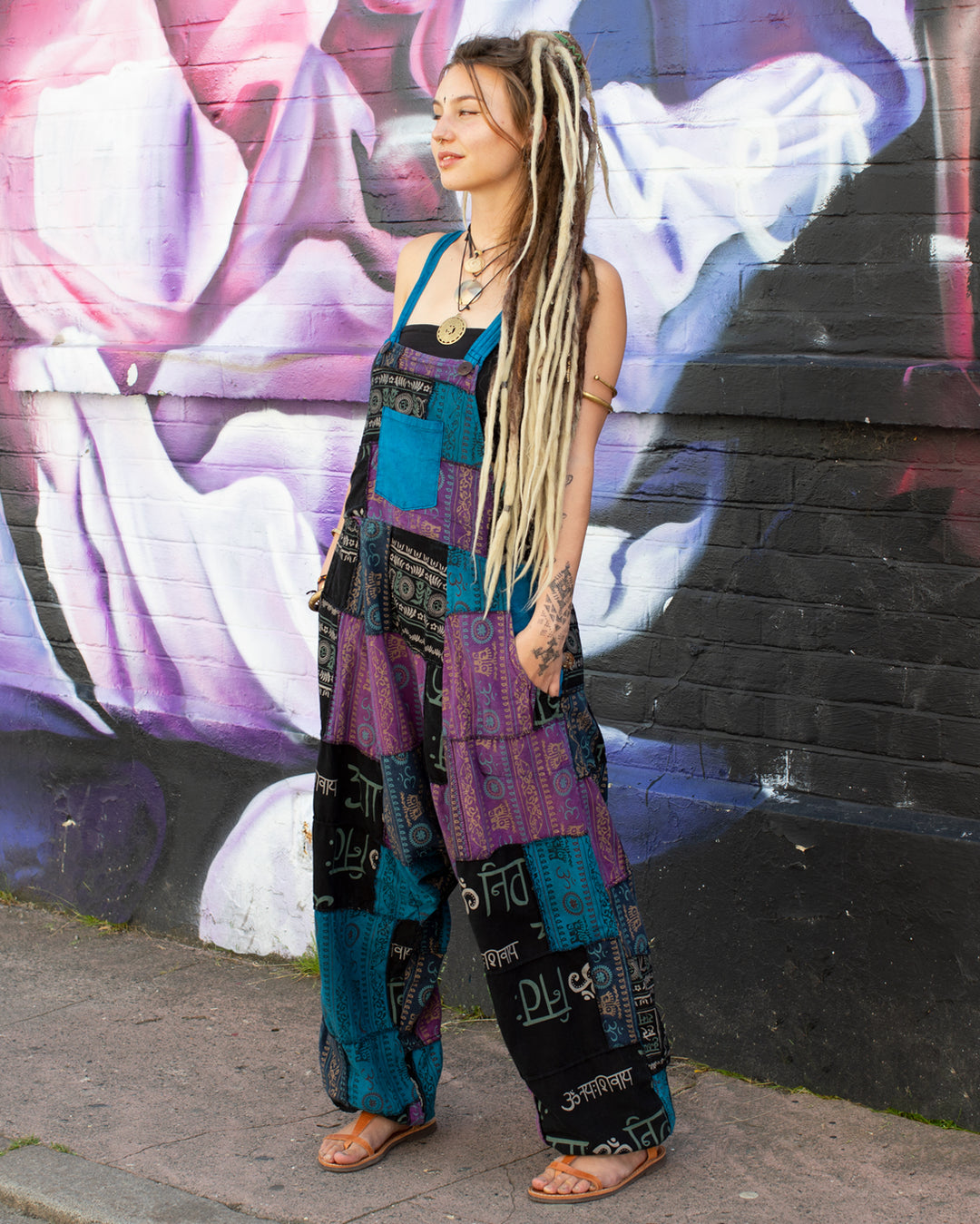 Patchwork Ohm Mandala Harem Dungarees