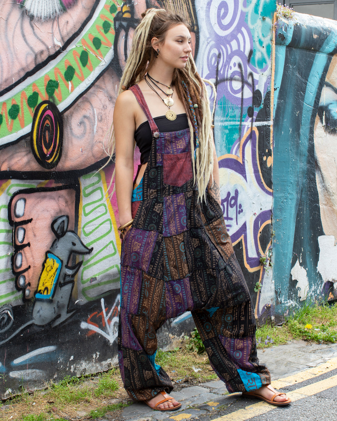 Patchwork Ohm Mandala Harem Dungarees