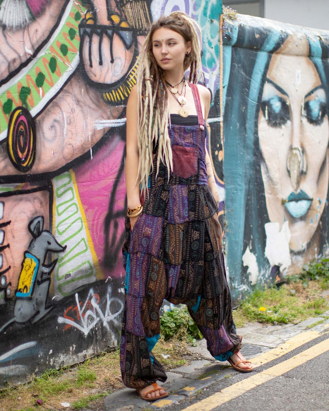 Patchwork Ohm Mandala Harem Dungarees