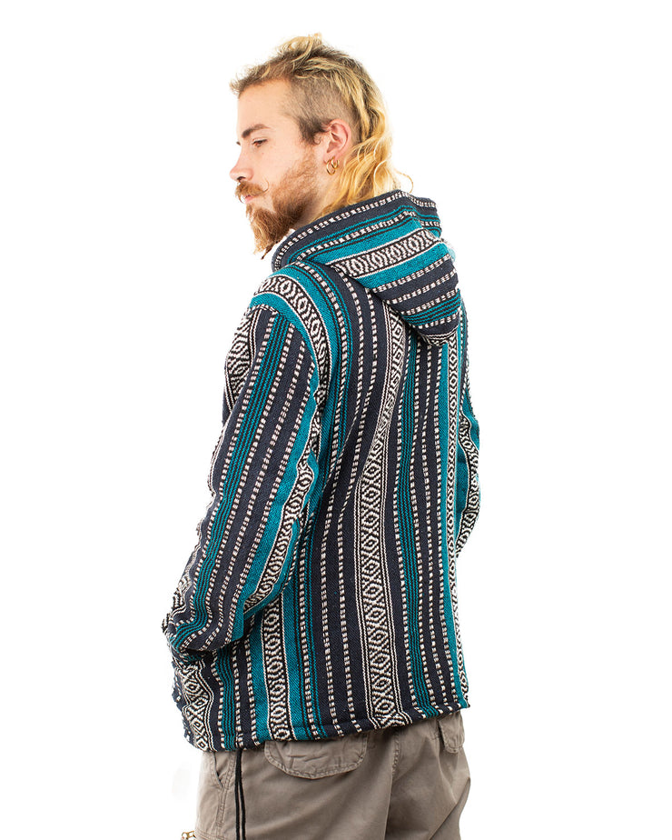 Hippie Baja Hoodie/Jacket Fleece Lined Blue