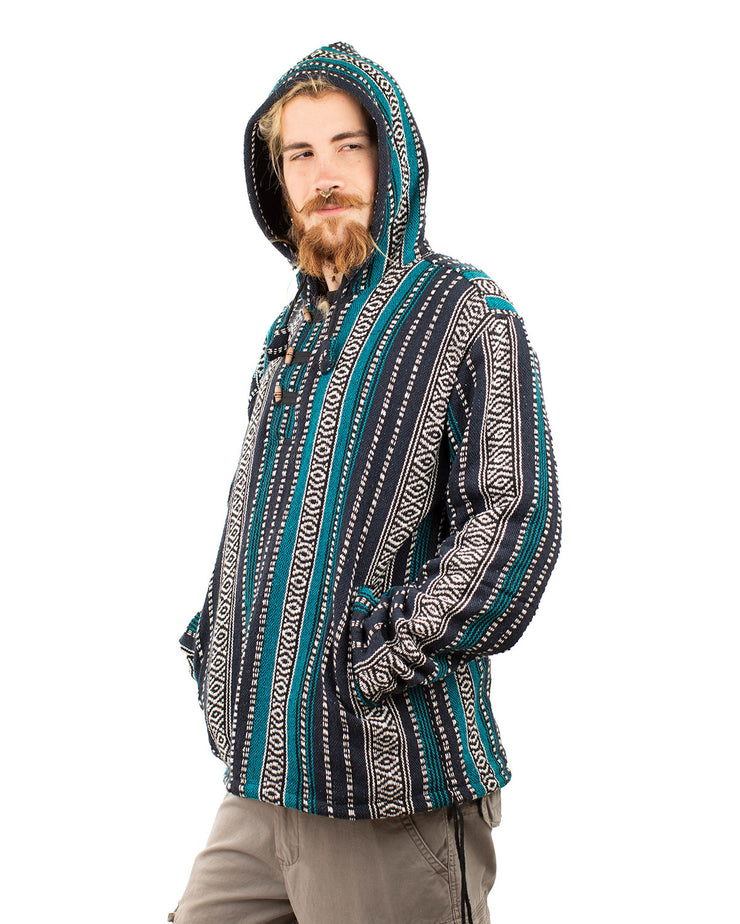 Hippie Baja Hoodie/Jacket Fleece Lined Blue